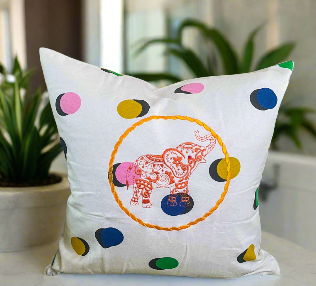 Embroidery Elephant Contemporary Art Pillow
