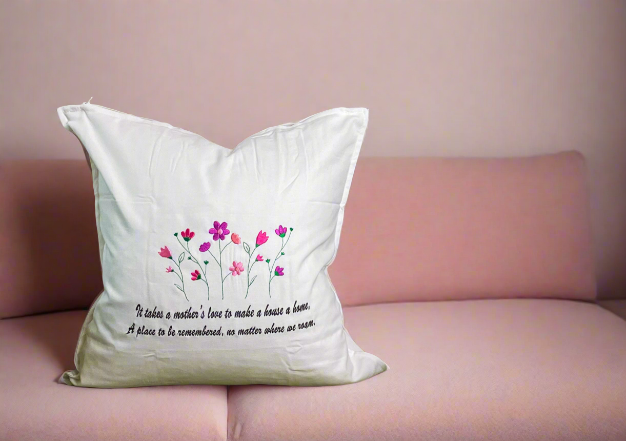 Mother’s Love Embroidery Pillow in White
