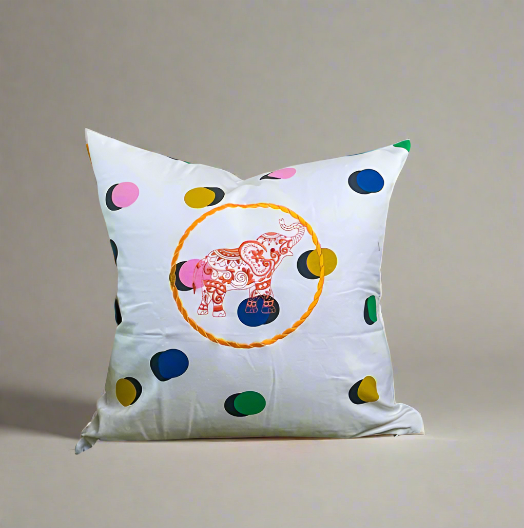 Embroidery Elephant Contemporary Art Pillow