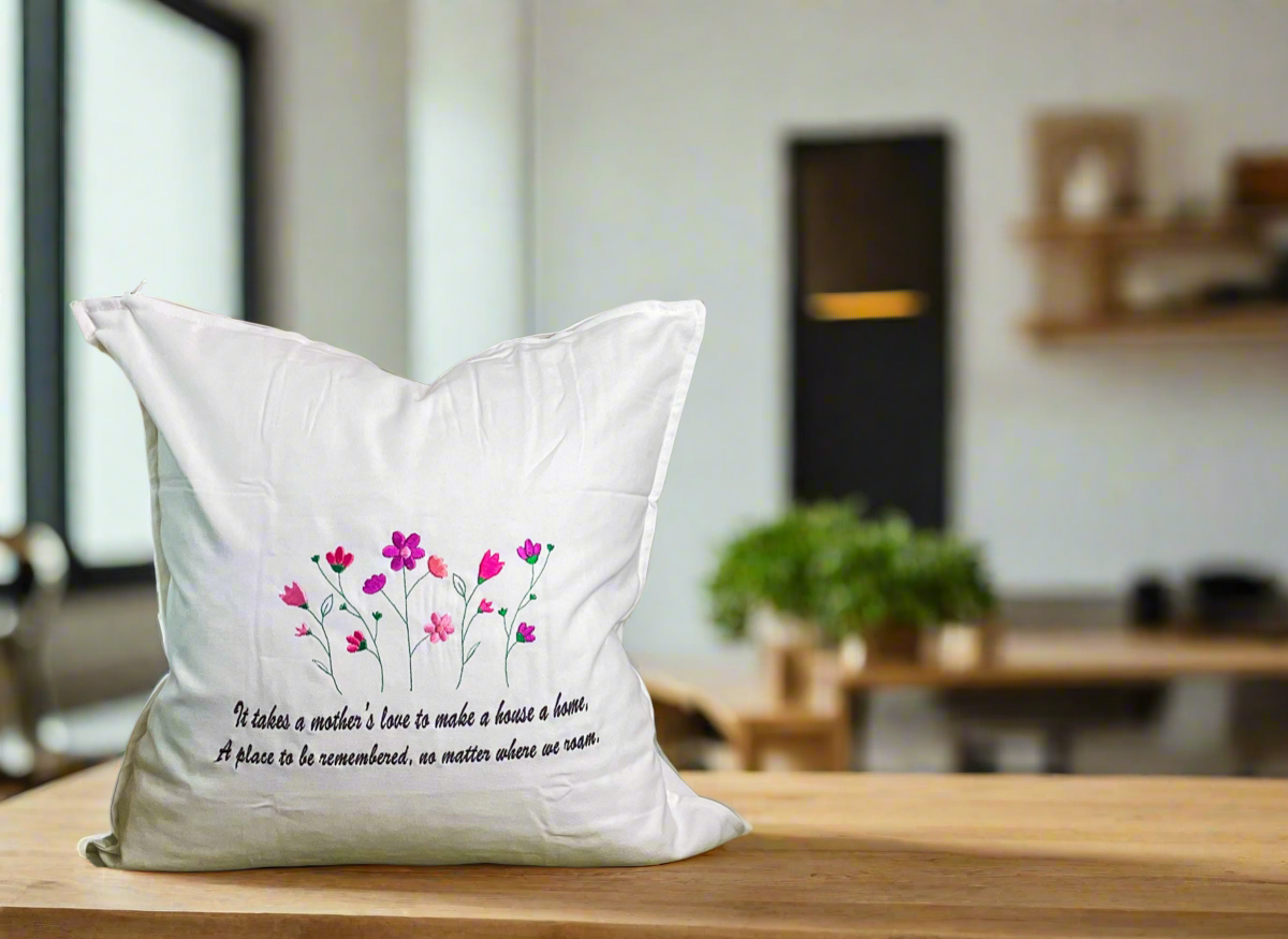 Mother’s Love Embroidery Pillow in White