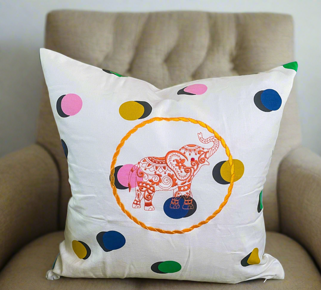 Embroidery Elephant Contemporary Art Pillow