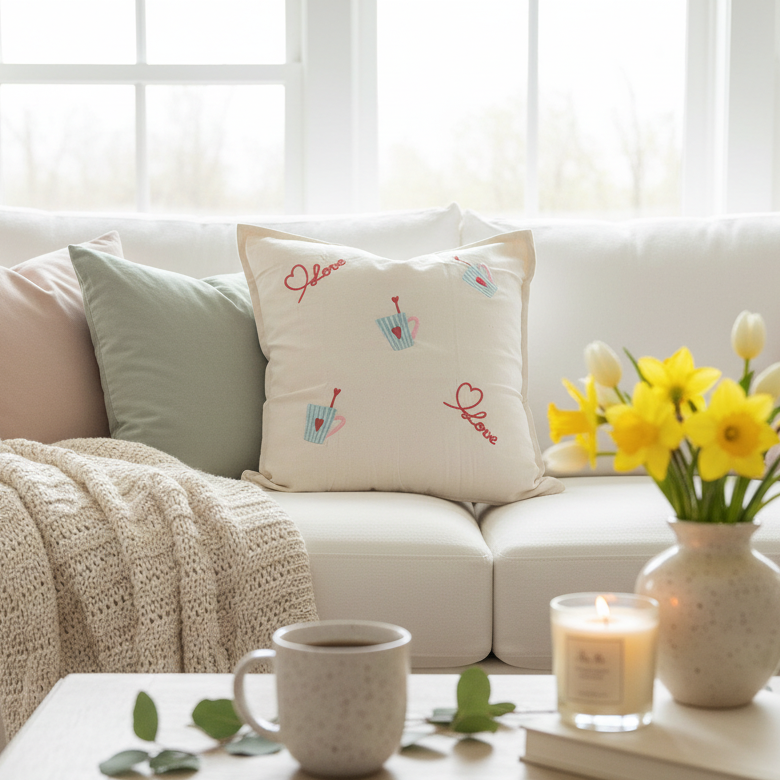 Love You a Latte Embroidered Pillow