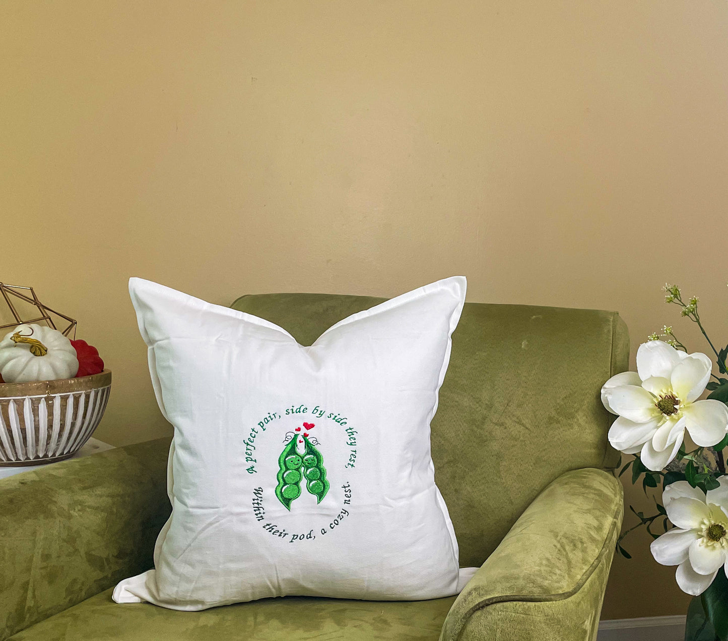 Embroidered Two Peas in a Pod Pillow