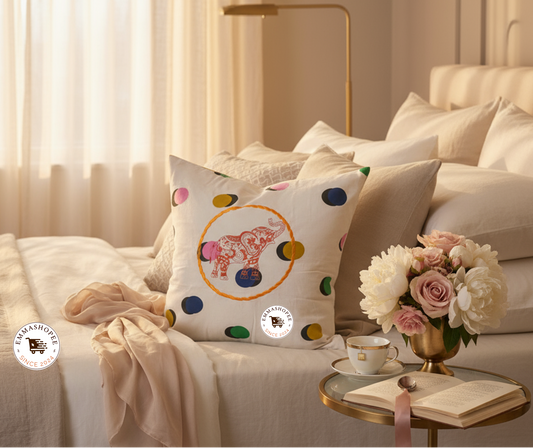 Embroidery Elephant Contemporary Art Pillow