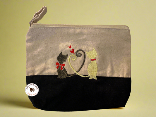 Embroidered "Bonded Pair" Black/Neutral Canvas Pouch