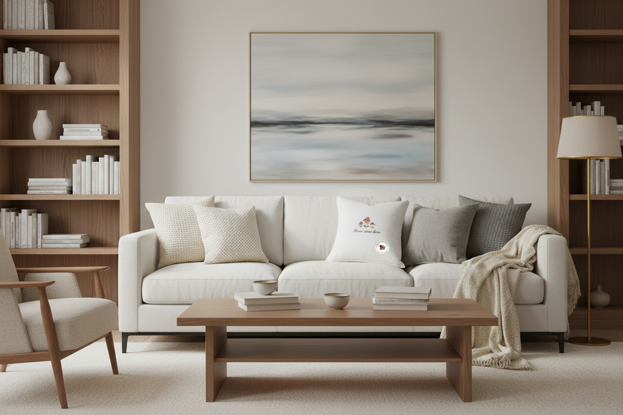 Embroidered "Home Sweet Home" Mushroom White Pillow