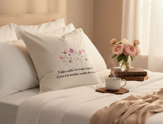 Mother’s Love Embroidery Pillow in White