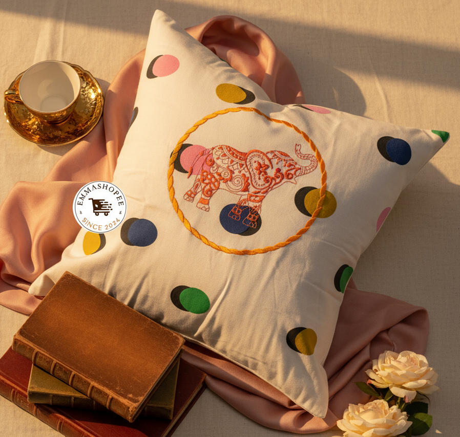 Embroidery Elephant Contemporary Art Pillow