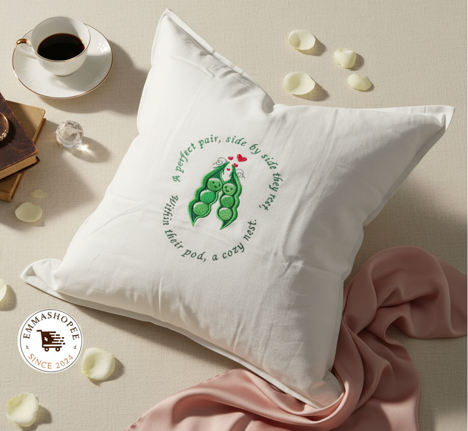 Embroidered Two Peas in a Pod Pillow