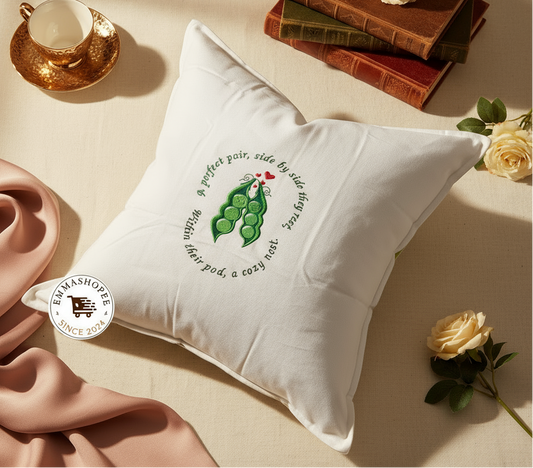Embroidered Two Peas in a Pod Pillow