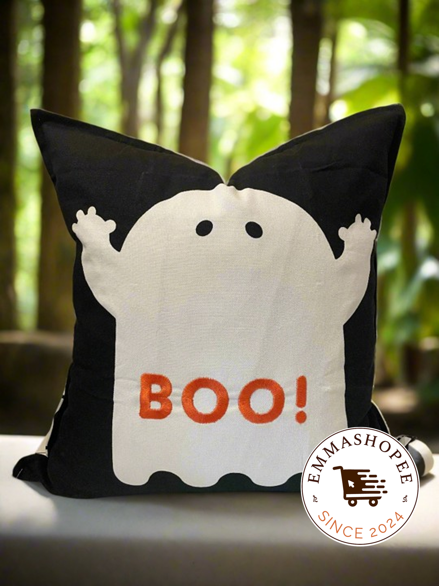Embroidered "BOO!" Pillow cover