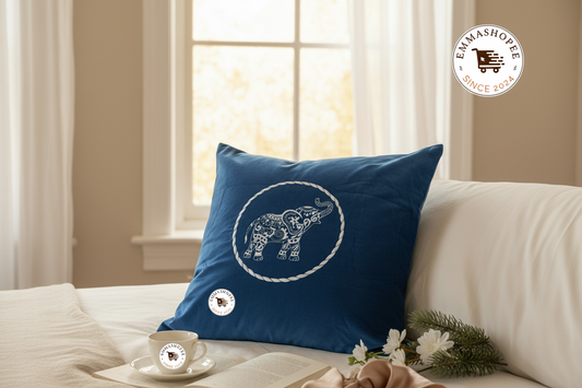 Contemporary White Elephant on Blue Velvet