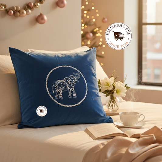 Contemporary White Elephant on Blue Velvet