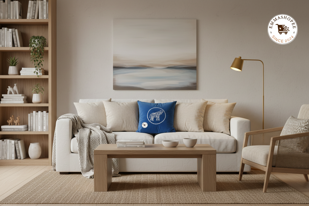 Contemporary White Elephant on Blue Velvet