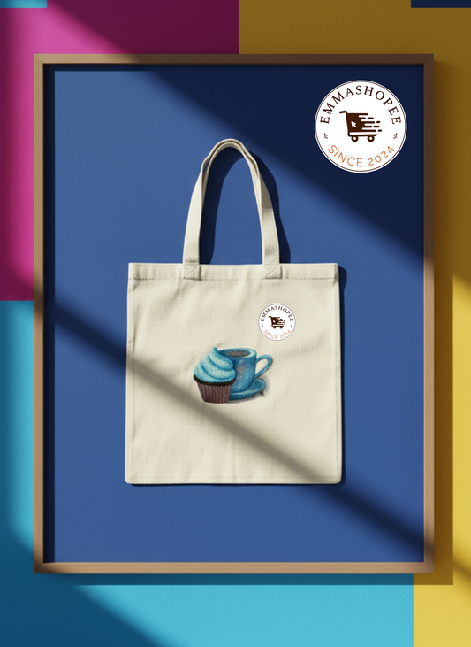 Mix Media "Cupcake & Coffee" Embroidery & Hand Painted Canvas Tote