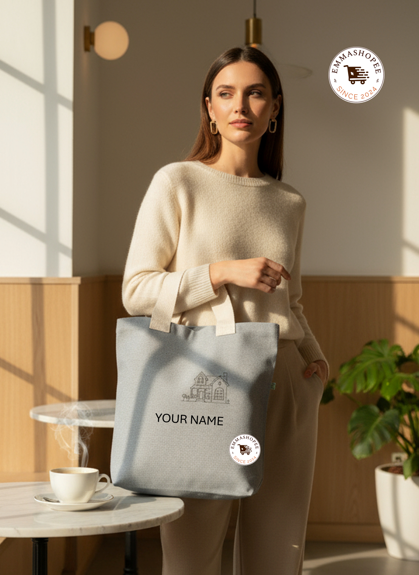 Custom Embroidery House Grey Recycle Cotton Canvas Tote