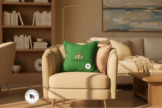 Embroidered "Home Sweet Home" Mushrooms Pillow