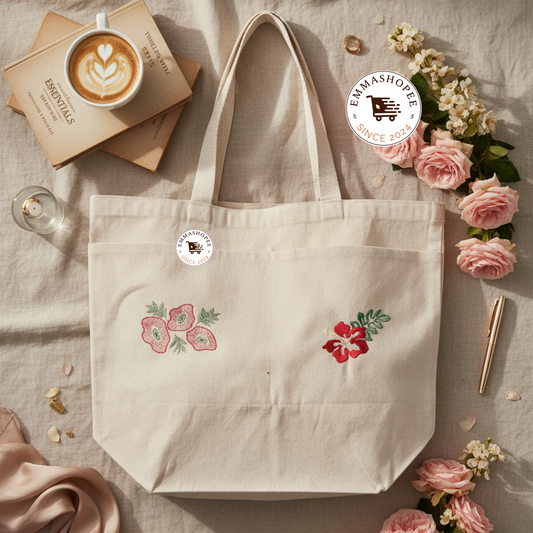 Hibiscus & Poppy Large Tote