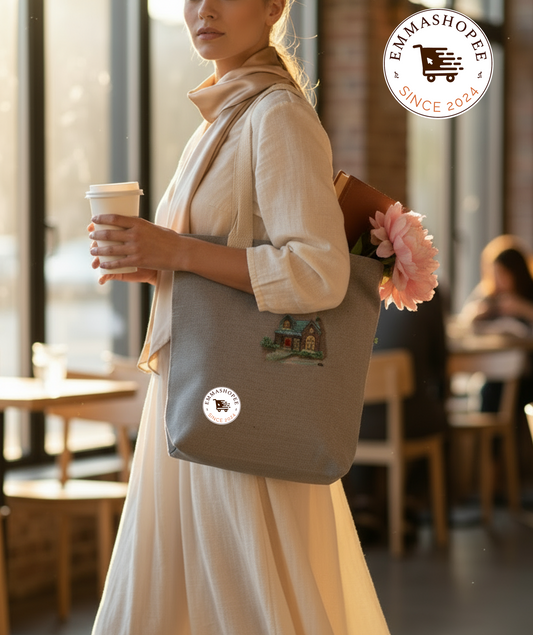 “Whispers of winter night” Mixed Media of Embroidery & Hand Painted Recycled Cotton Canvas Tote Bag