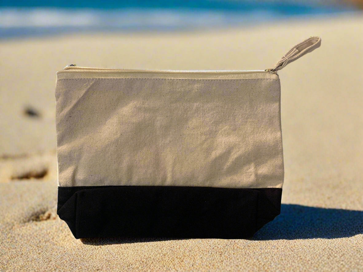 Embroidered "Bonded Pair" Black/Neutral Canvas Zipper Pouch