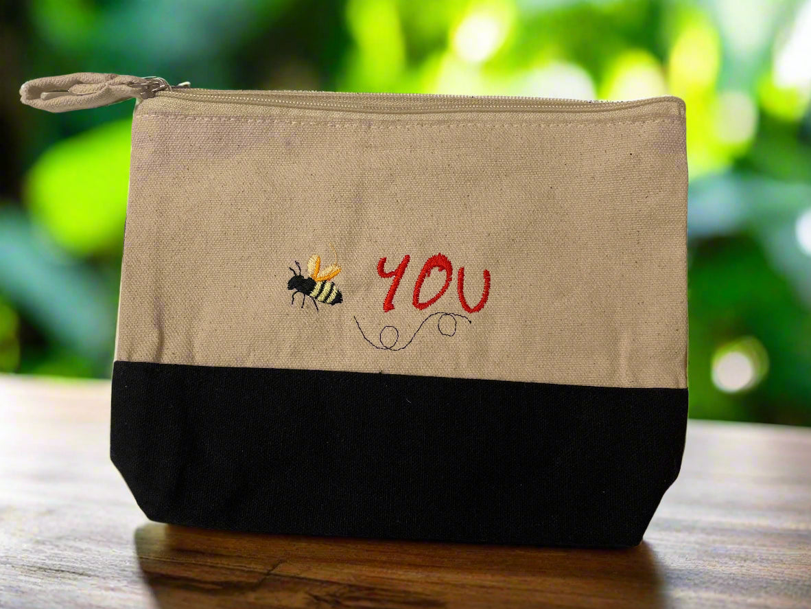 Embroidered "Bee You" Canvas Zipper Pouch