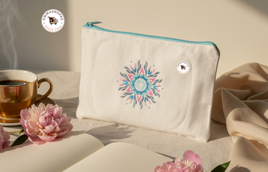 Embroidered Mandala 100% Cotton Canvas Pouch