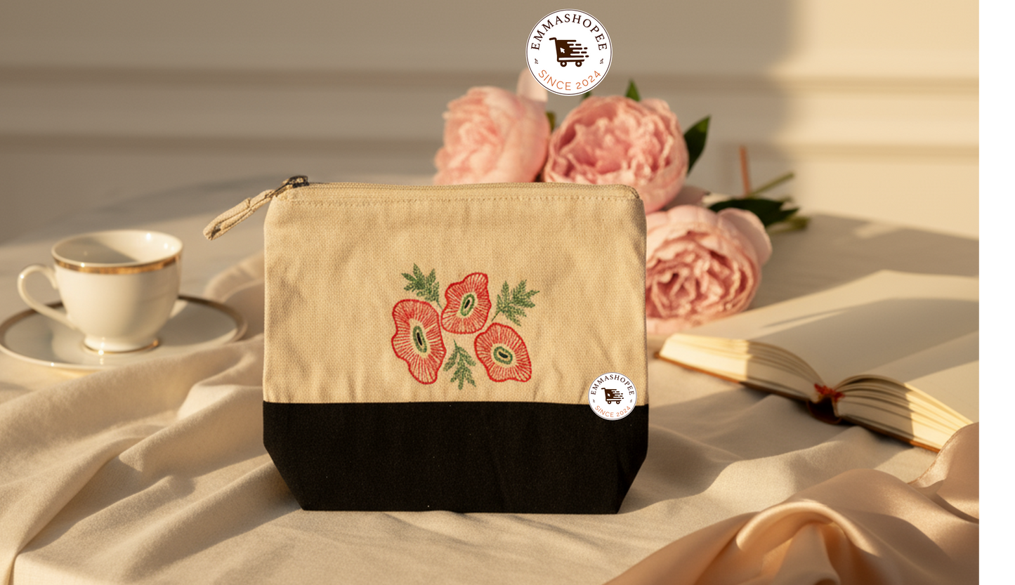 Embroidery "Red Poppy" Canvas pouch