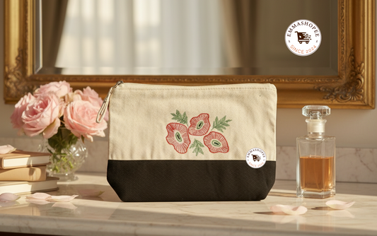 Embroidery "Red Poppy" Canvas pouch