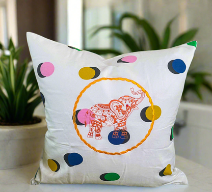 Embroidery Elephant Contemporary Art Pillow