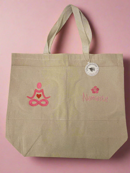 Emboidery "Namaste" Large Canvas Bag with Two Front Pockets