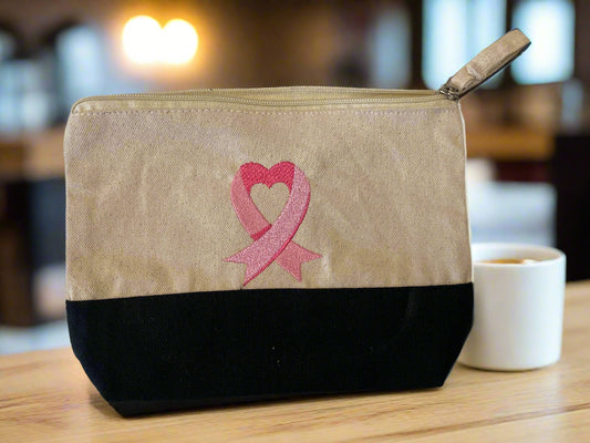 Embroidery "Pink ribbon" Canvas zipper pouch