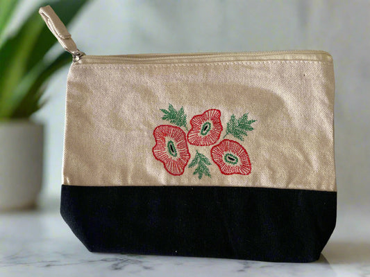 Embroidery "Red Poppy" Canvas pouch