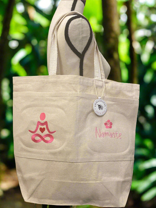Emboidery "Namaste" Large Canvas Bag with Two Front Pockets