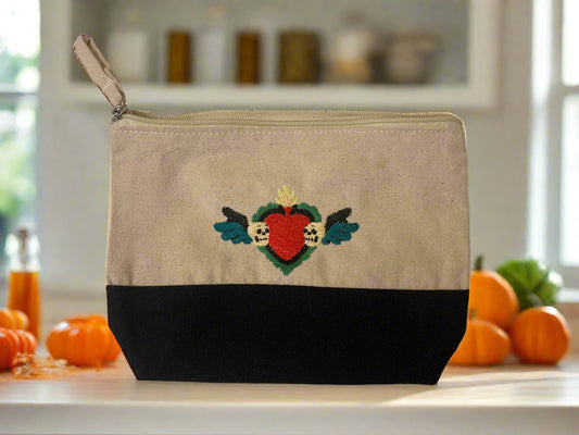 Embroidered "Skully's Love Potion" Canvas Zipper Pouch