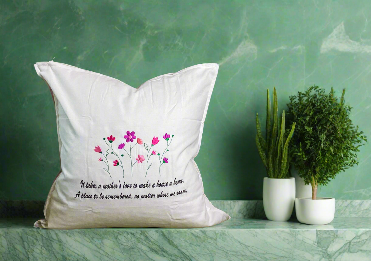 Mother’s Love Embroidery Pillow in White
