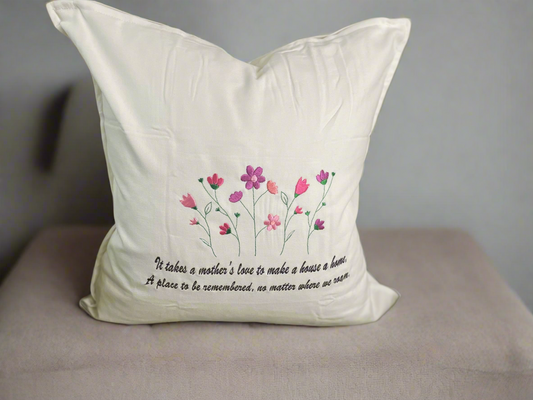 Mother’s Love Embroidery Pillow in White