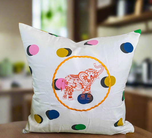 Embroidery Elephant Contemporary Art Pillow