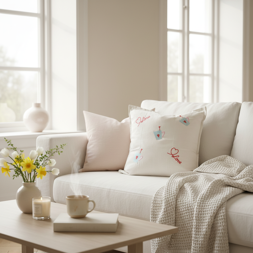 Love You a Latte Embroidered Pillow