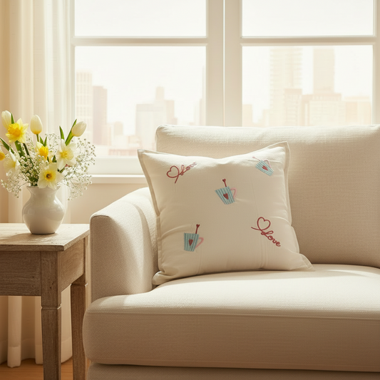 Love You a Latte Embroidered Pillow