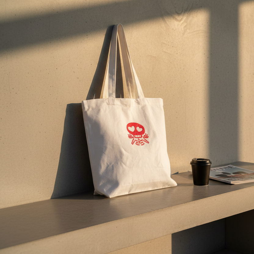 Skully in Love Embroidered Tote