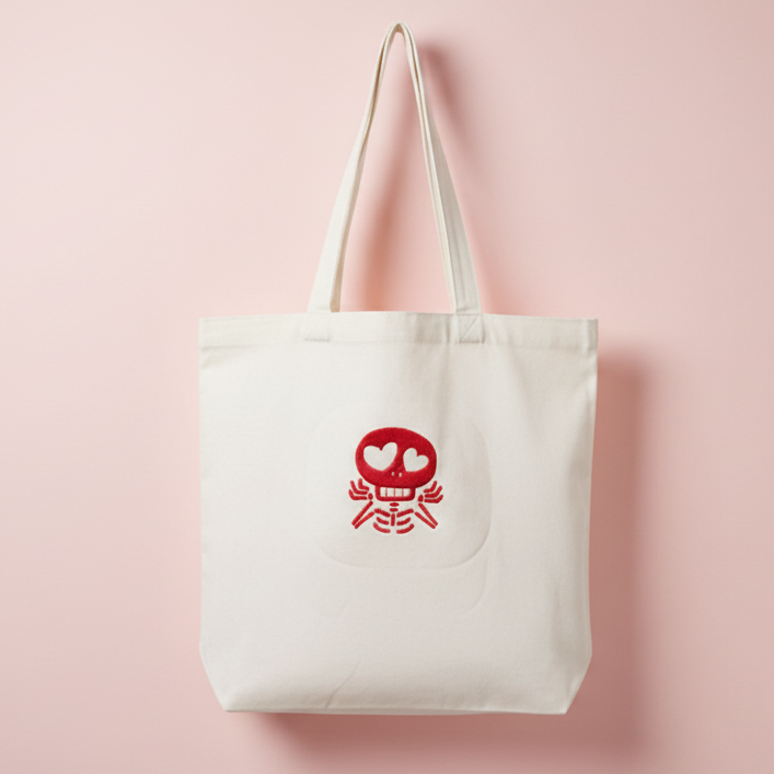 Skully in Love Embroidered Tote