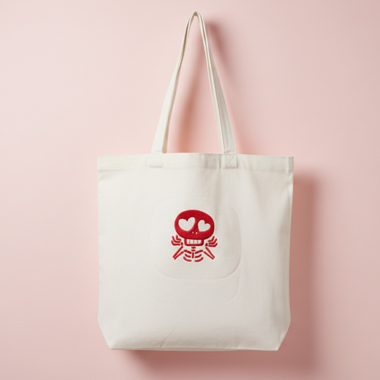 Skully in Love Embroidered Tote