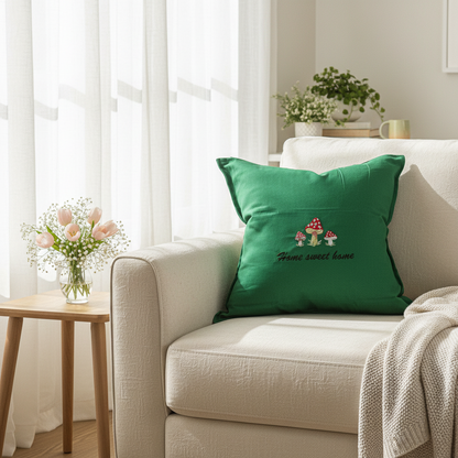 Embroidered "Home Sweet Home" Mushrooms Pillow
