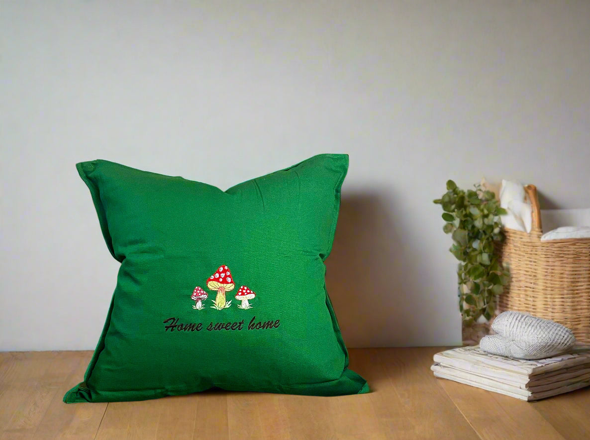 Embroidered "Home Sweet Home" Mushrooms Pillow