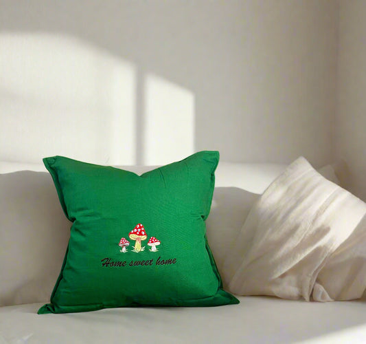 Embroidered "Home Sweet Home" Mushrooms Pillow