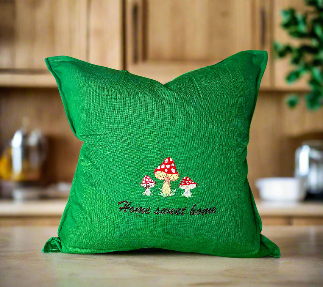 Embroidered "Home Sweet Home" Mushrooms Pillow