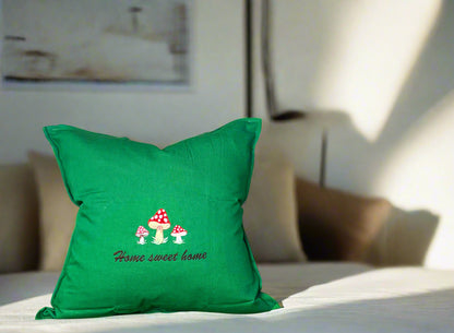 Embroidered "Home Sweet Home" Mushrooms Pillow
