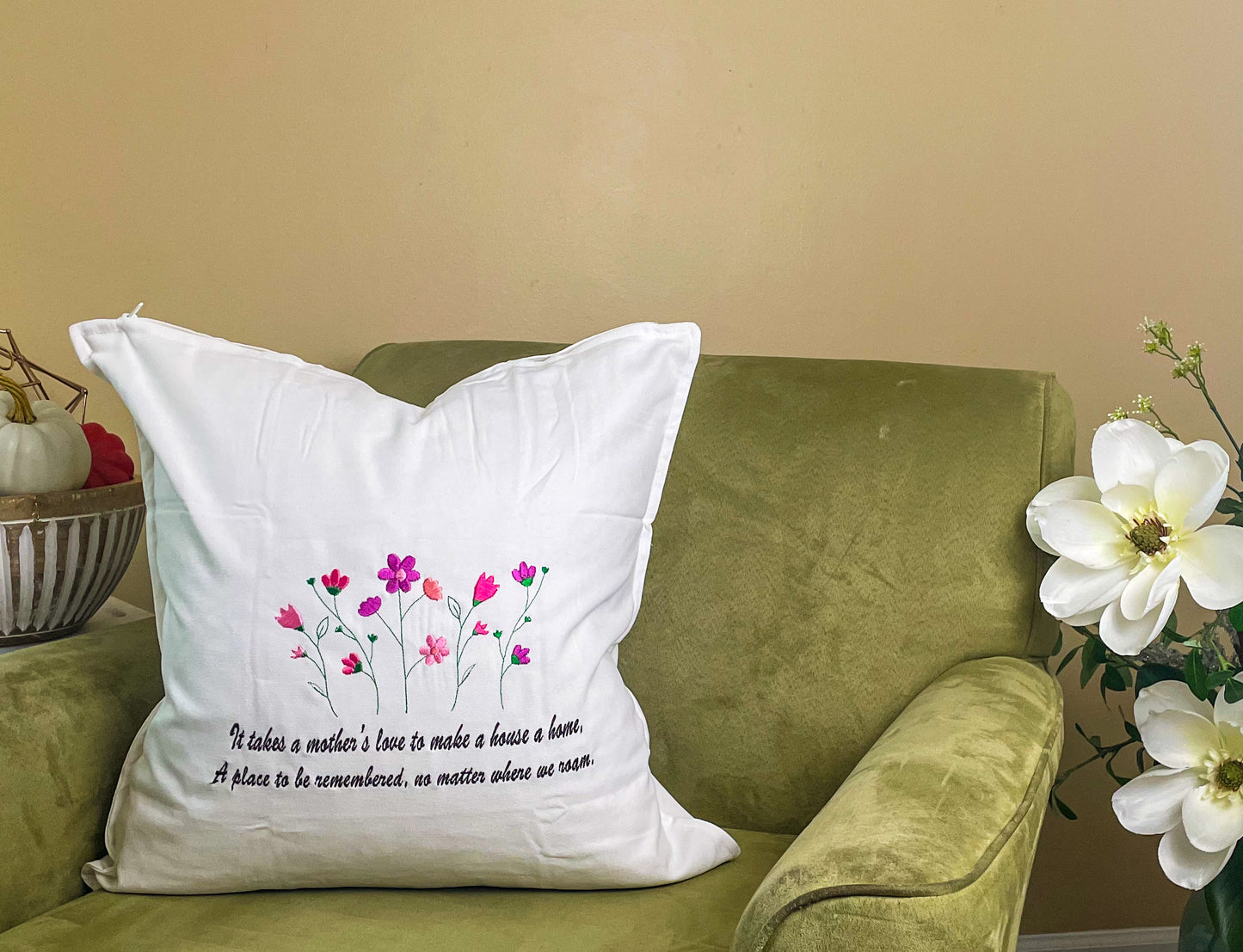 Mother’s Love Embroidery Pillow in White