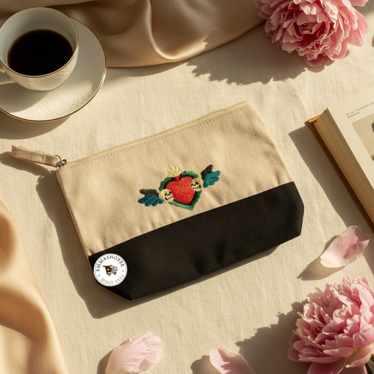 Embroidered "Skully's Love Potion" Canvas Zipper Pouch