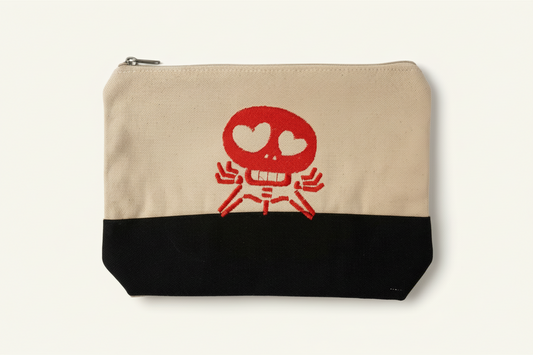 Embroidery "Skully in Love" Canvas Zipper Pouch
